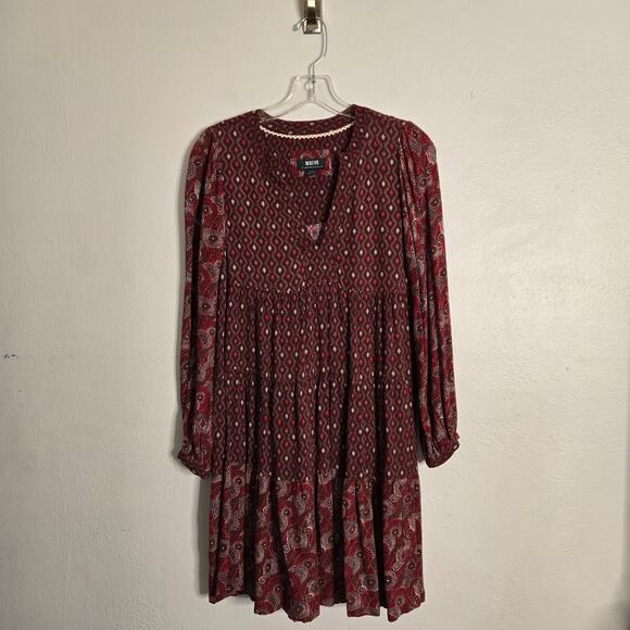 Maeve By Anthropologie Amber Tiered Tunic Dress XS Wine Burgundy Babydoll Boho - Picture 3 of 12